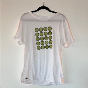 White Lacoste T-Shirt with Green Mr yuck Design